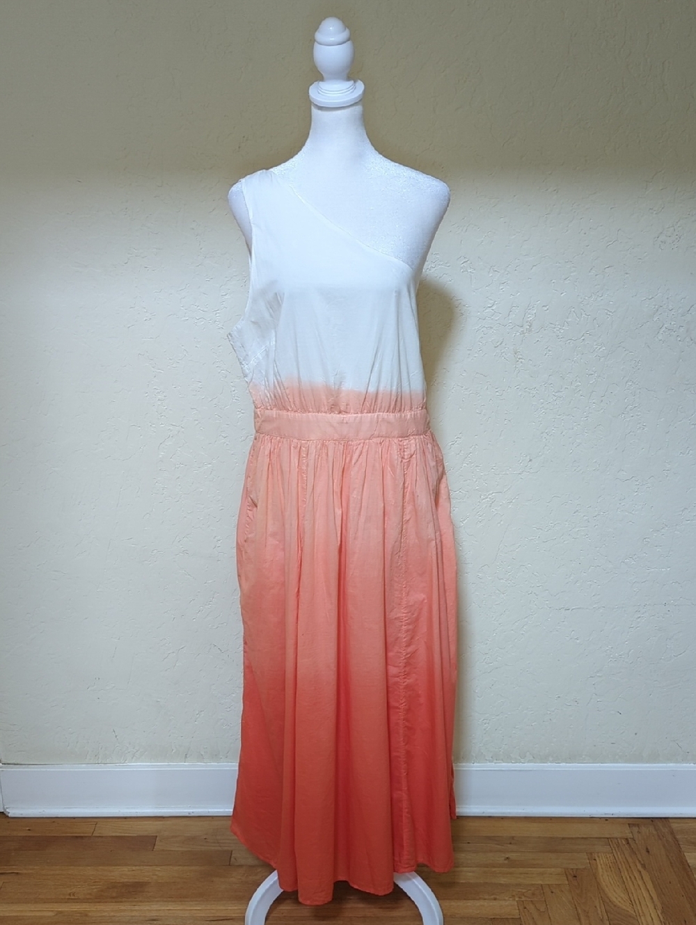 Boden Cotton One-Shoulder Ombre Midi Dress in White and Orange Size 10 - Picture 3 of 11